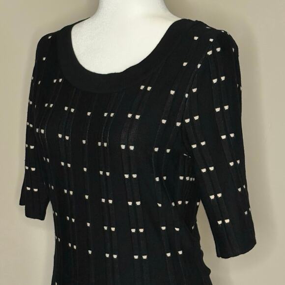 Danny & Nicole Short Sleeve Fit & Flair Knit Dress Women's L | Black & White - Picture 2 of 14